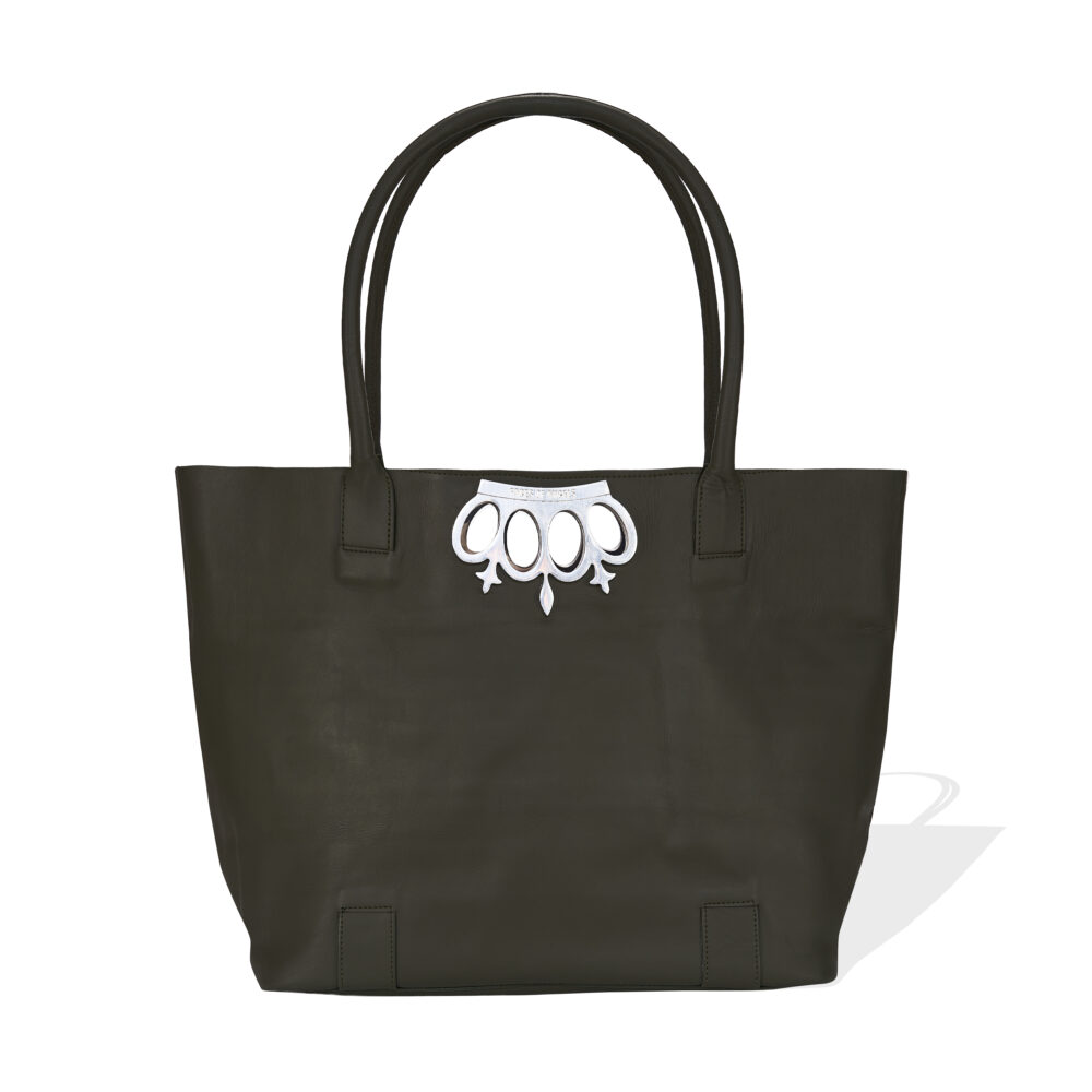 OLIVE GREEN LEATHER. SHOPPER BAG