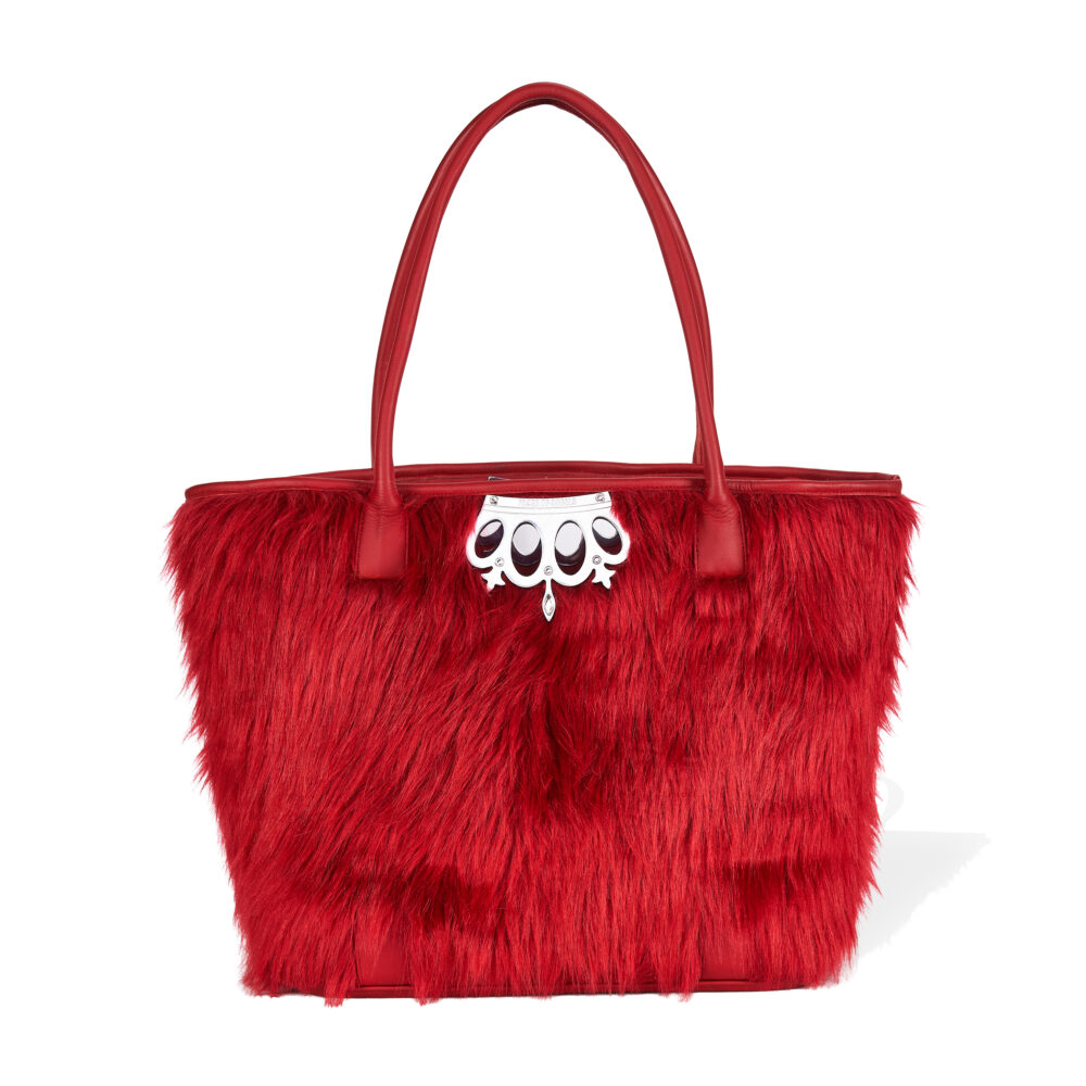 RED FUR. SHOPPER BAG