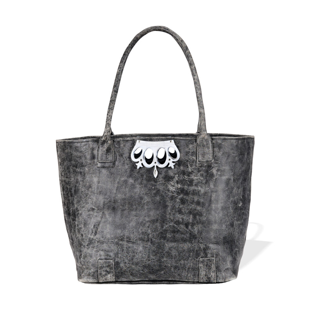 BLACK CRACK LEATHER. SHOPPER BAG
