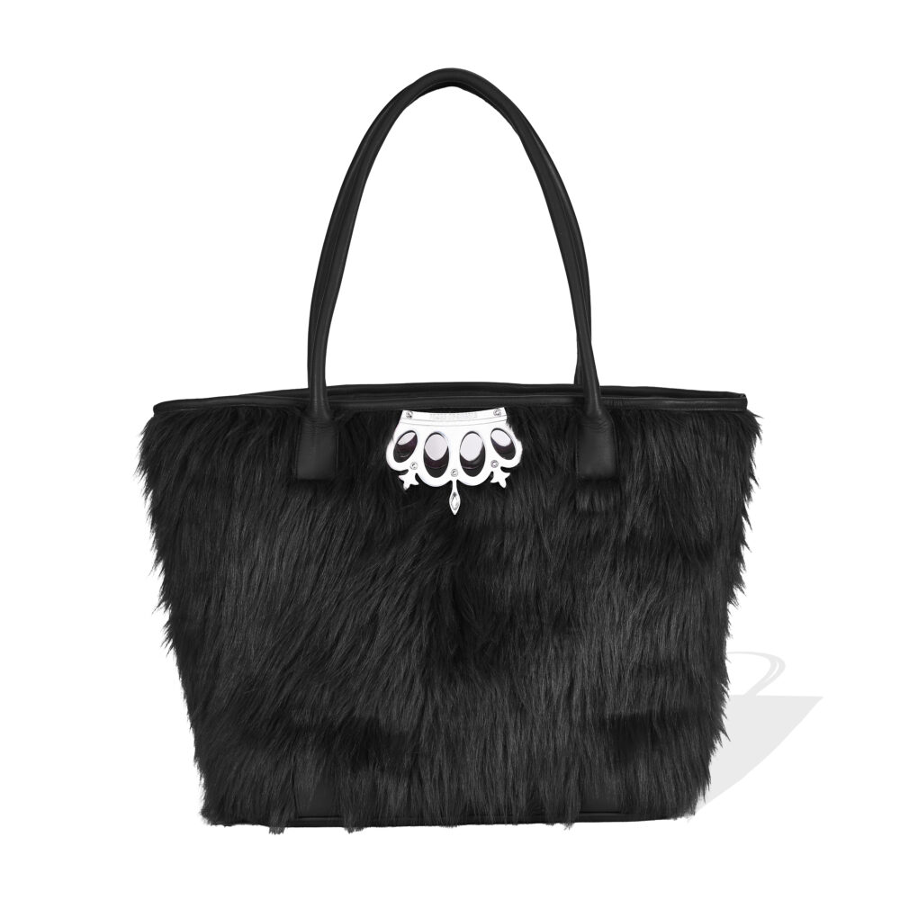 BLACK FUR. SHOPPER BAG
